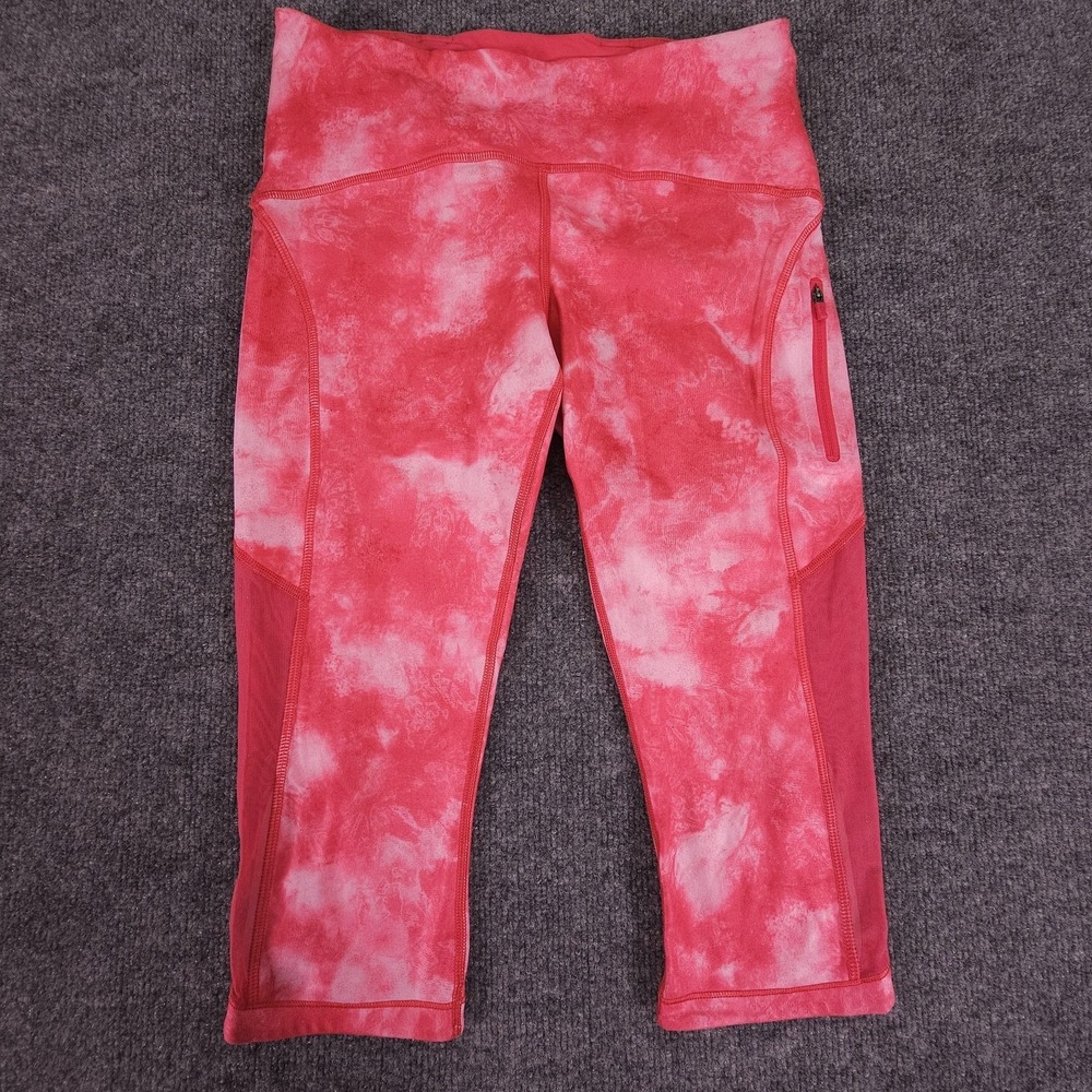 Lululemon Crop Leggings Womens 6‎ Pink High Rise Athletic Mesh Pocket Stretch